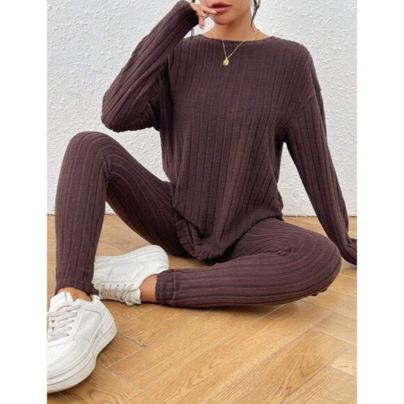 SHEIN Frenchy  Ribbed Knit Tee & Leggings Textured Fabric Two Piece - Size Small - Picture 5 of 7